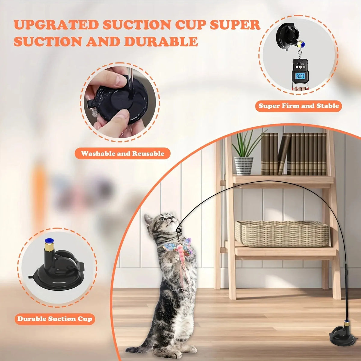 Interactive Cat Teaser Wand – Suction Cup Feather & Bell Toy