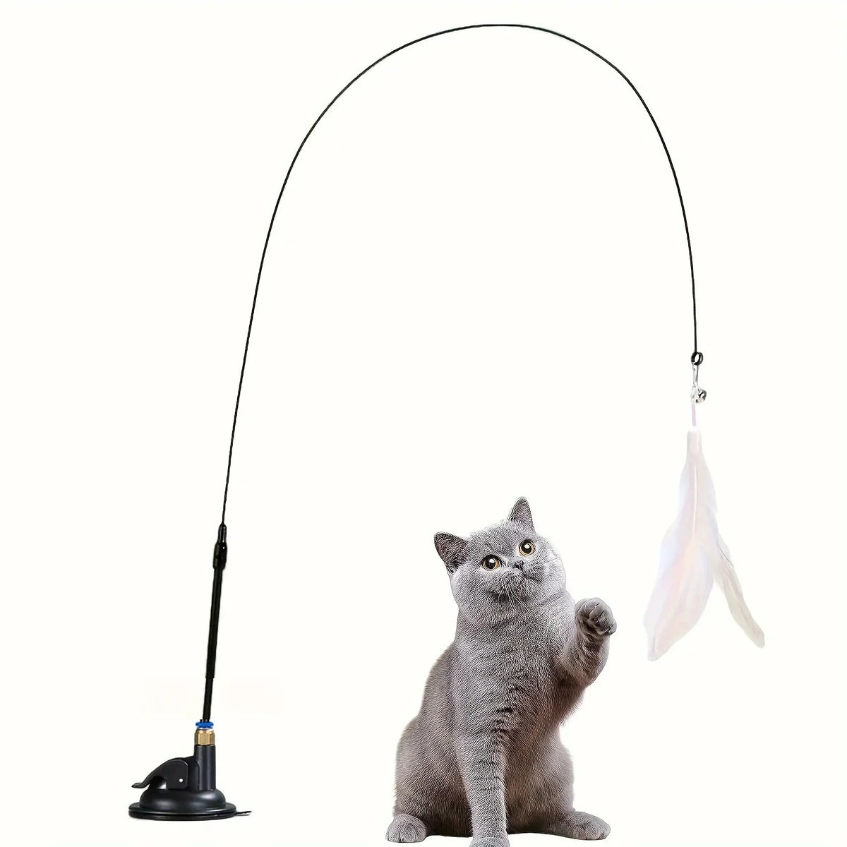 Interactive Cat Teaser Wand – Suction Cup Feather & Bell Toy