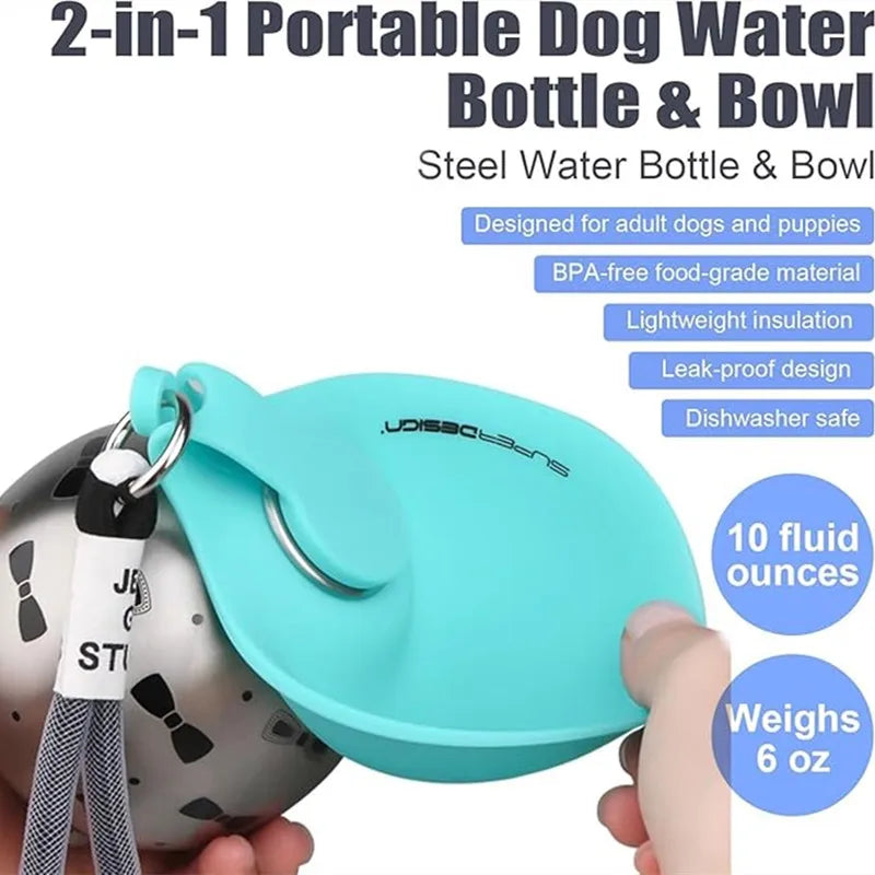 Portable Dog Water Bottle with Flip-Out Bowl – Leak-Proof Travel Water Dispenser for Walks & Hikes