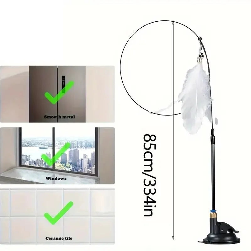 Interactive Cat Teaser Wand – Suction Cup Feather & Bell Toy