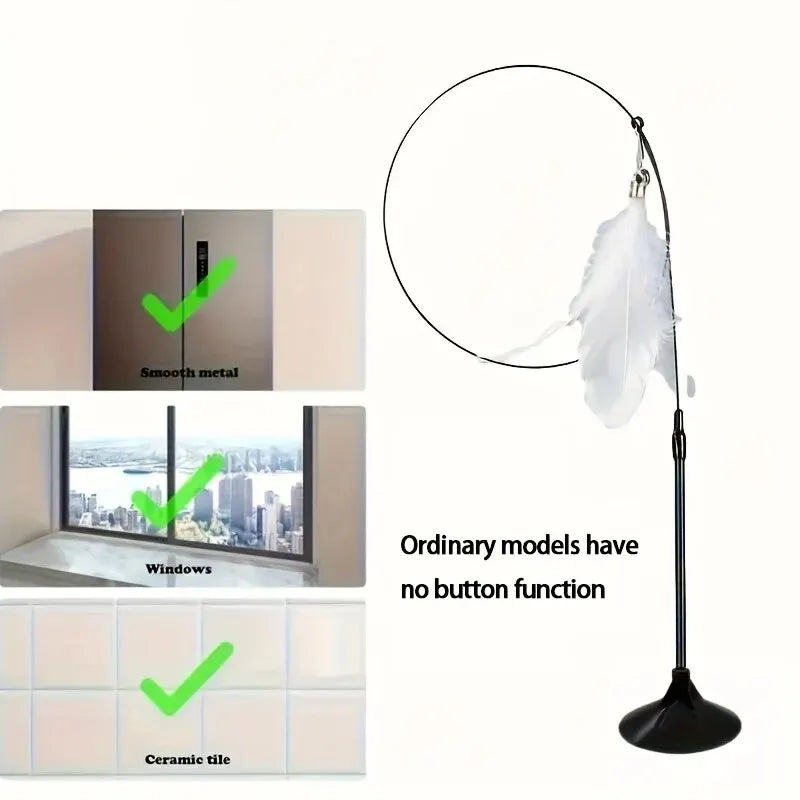 Interactive Cat Teaser Wand – Suction Cup Feather & Bell Toy