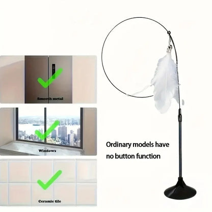 Interactive Cat Teaser Wand – Suction Cup Feather & Bell Toy