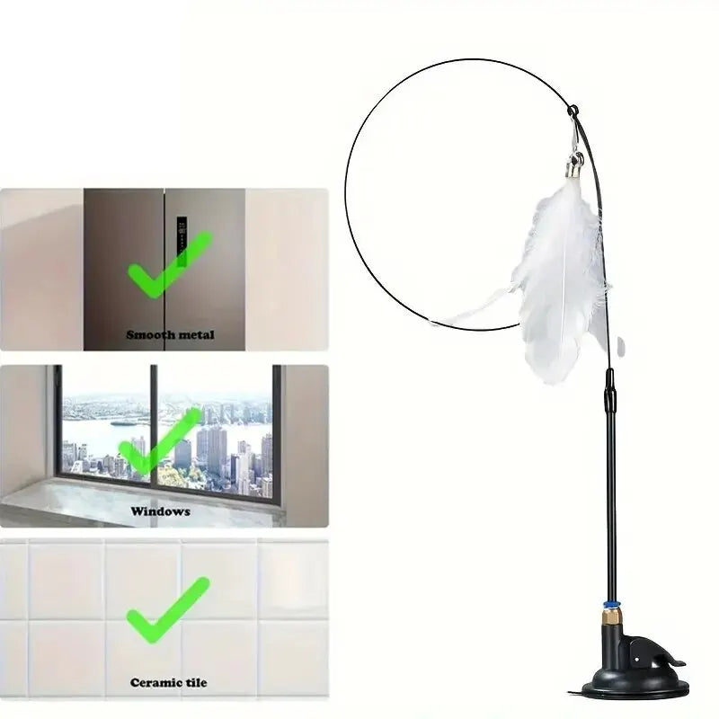 Interactive Cat Teaser Wand – Suction Cup Feather & Bell Toy