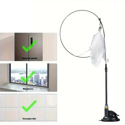 Interactive Cat Teaser Wand – Suction Cup Feather & Bell Toy
