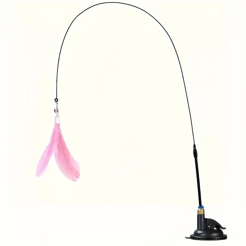 Interactive Cat Teaser Wand – Suction Cup Feather & Bell Toy